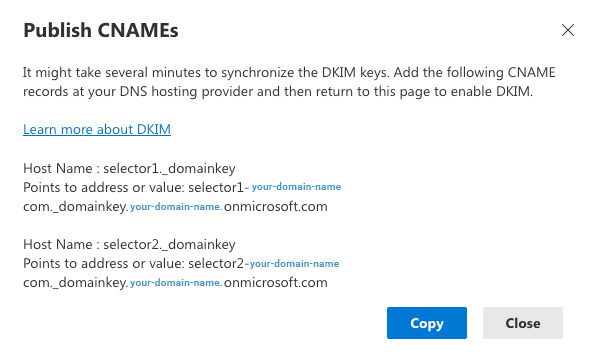 DKIM Office 365 Publish